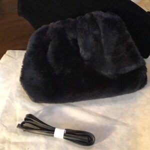 Anthropologie faux fur & leather, gold chain crossbody straps included lined bag